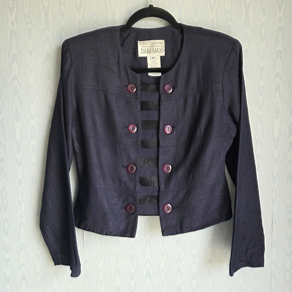 Vtg Womens 10 Lois Snyder Dani Max Blazer Nautical Preppy Academia‎ Navy Black